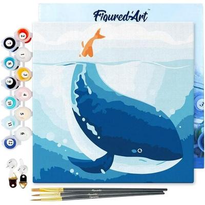 FiguredArt SFA059-Y - Mini Malen nach Zahlen, Blauwal, Leinwand-Keilrahmen 20x20cm, DIY Bastelset, Paint by Numbers