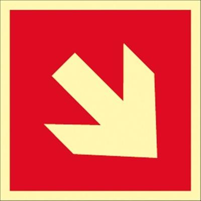 Schild Richtungsangabe schräg DIN ISO 3864, Kunststoff, rot/nachl., 160-mcd, 148x148 mm