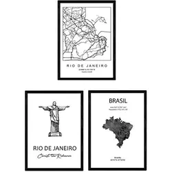 POSTER Set Mit 3 Rio De Janeiro Stadtplan, Christus Der Erlöser A3 Rahmenlos