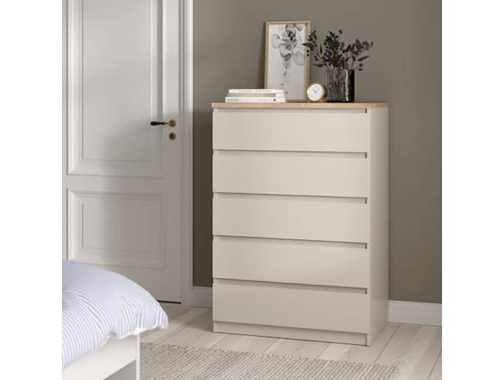 Dmora - Kommode Piccilli, Multifunktioneller Schrank mit 5 Schubladen, Elegante Kommode für das Schlafzimmer, 77x50 h111 cm, Beige