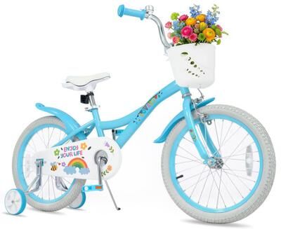 Costway 18 Inches Girls Bike for 4-8 Years Old with Basket - Spring Party Blue