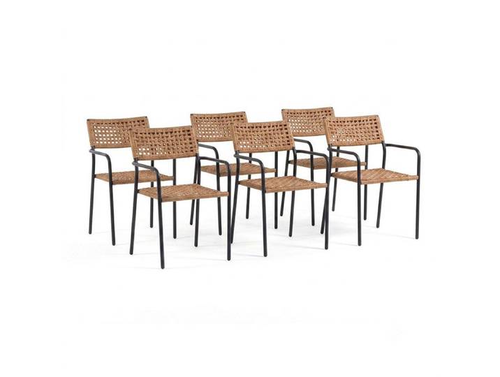 Lot de 6 chaises empilables en acier peint et polyrotin tressé légères élégantes idéales pour jardin terrasse bar Paula