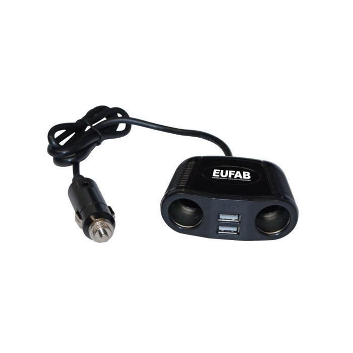Eufab dubbel 12 volt stopcontact met kabel