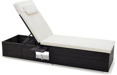 Costway PE Rattan Chaise Lounge with Adjustable Backrest and Foldable Side Table Outdoor-White