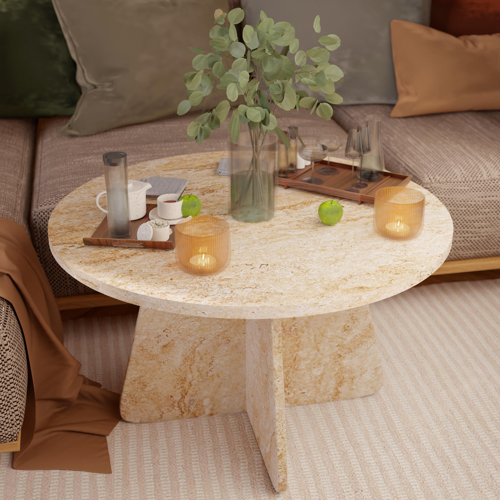 Ultimate Premium Products Moderne salontafel met travertin uitstraling B/D/H: 58 x 58 x 42 cm