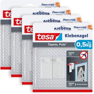 Tesa Klebenagel 77772 Powerstrips, 0,5kg, Tapete und Putz, 8 Stück