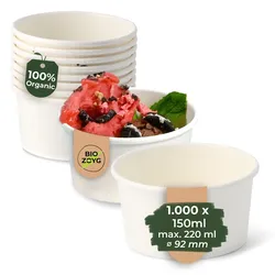 BIOZOYG 1000 Stück Eisbecher Pappe 150 ml weiß - umweltfreundlich, recycelbar, plastikfrei - Joghurtbecher, Papierbecher