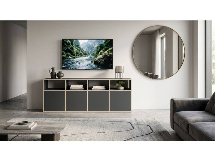 Multiplex Sideboard - Kommode mit vielen Optionen Premium Dekore Schwarz Multiplex Kante