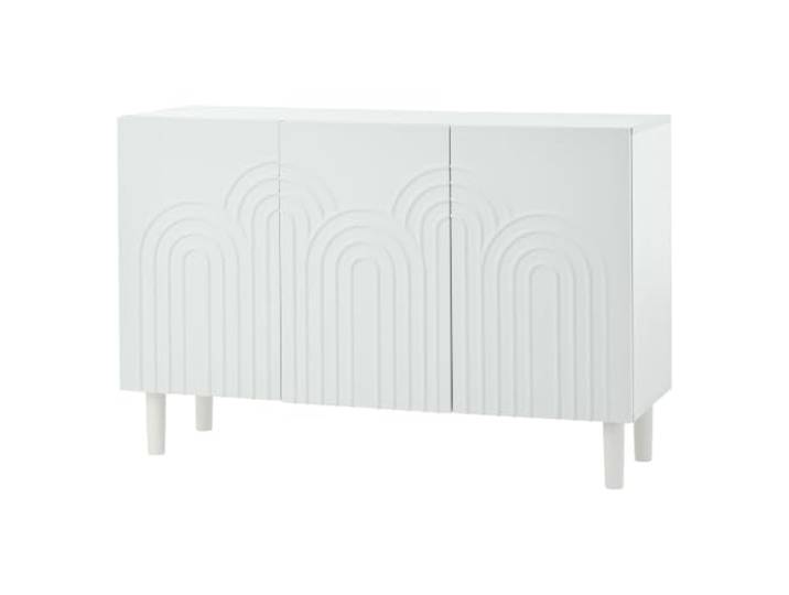 Wohnzimmer Sideboard 140x39,5x78,5 cm Weiß Schwarz Spanplatte/Metall, 6 Schubladen, Hochglanzfronten, weißer Korpus, schwarze Füße, 140x39,5x78,5 cm, 60 kg, Montage nötig