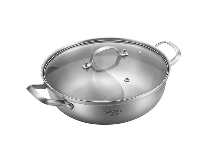 Maxcook Drielagige 304 roestvrijstalen verdeelde hotpot niet-afneembare scheidingswand dubbele handgrepen geschikt voor gas- &amp; inductiekookplaten 30 cm