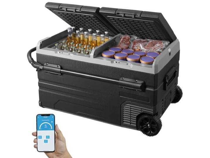 VEVOR 12 V Autokühlschrank, tragbarer 115 L Gefrierschrank mit 2 Zonen und Rädern & Griff, -20 °C bis 20 °C, 12/24 V DC / 100–240 V AC-Kompressorkühler für den Außenbereich, Camping, Reisen