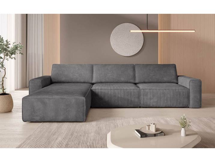 Modulares Ecksofa Yuma aus Cord - Links - Anthrazit - Cord - Luxusbetten24