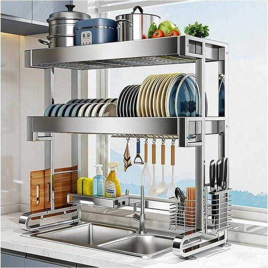 WAN Afdruiprek Keuken - Verstelbaar Droogrek voor Servies - Zilver - 86 cm