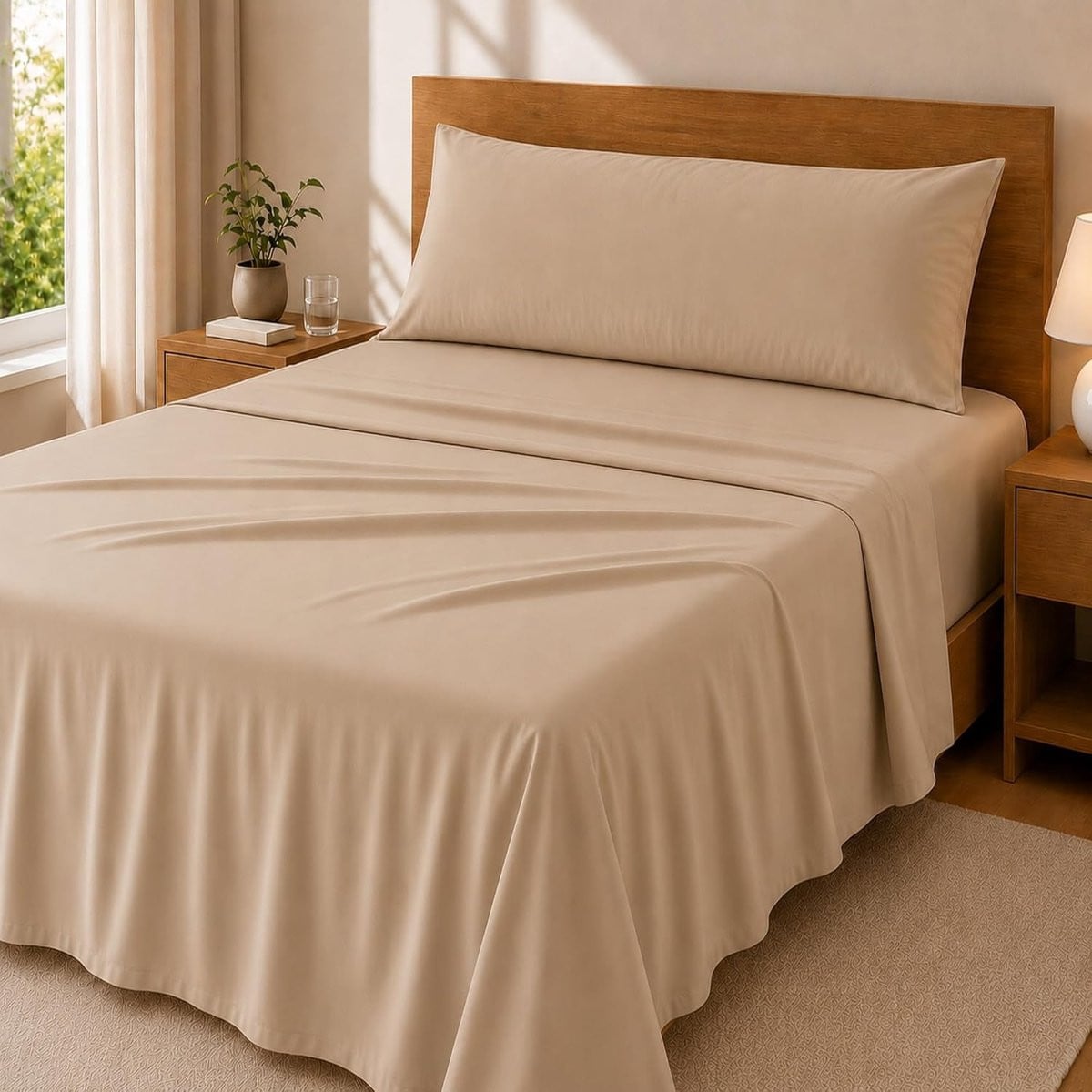 Home Premium Beddengoedset 3-delig, Geborstelde Microvezel, Beige, 150 x 190 cm