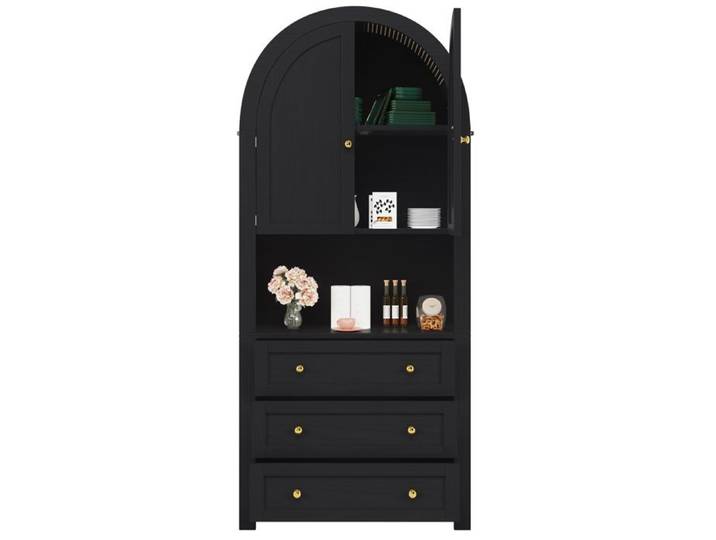Buffet haut de cuisine Noir meuble de rangement moderne 70x35x180cm cuisine salon MDF