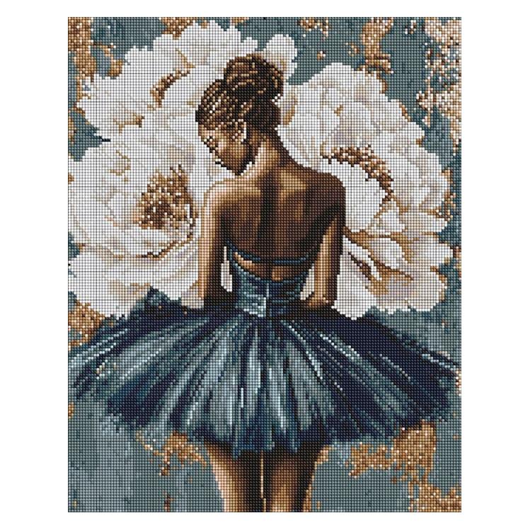 Ideyka Diamantmosaik - Ballerina mit Pfingstrosen, 40 x 50 cm (AMO8352)