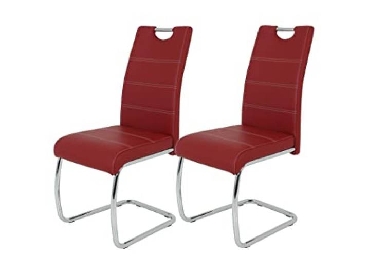 Hela Tische 2er Set Schwingstuhl, Küchenstuhl Flora, Kunstleder Bordeaux, Griffmulde, Metallgestell verchromt, 42x57x98 cm