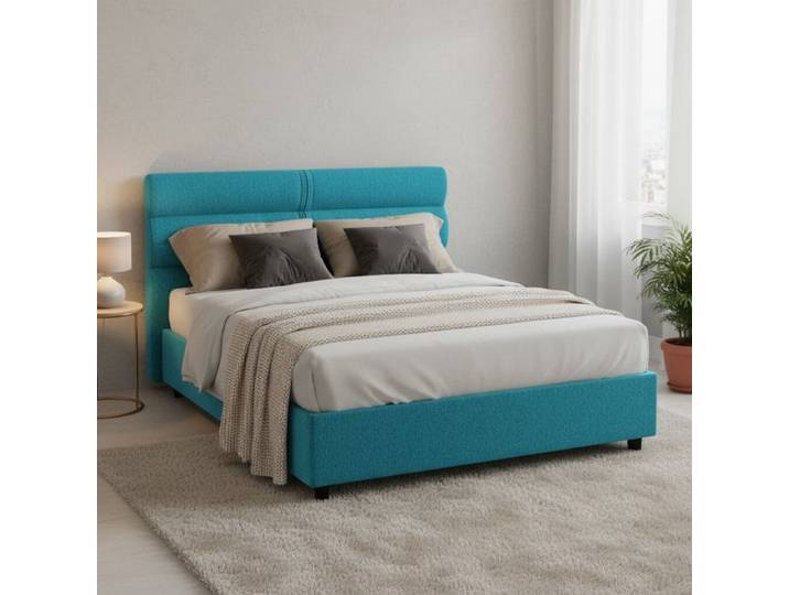 Lit double Bedero Dmora en tissu bleu