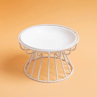 Inspired Finds Raised Ceramic Cat Bowl Set With Elevated Anti Spill Feeding Stand white