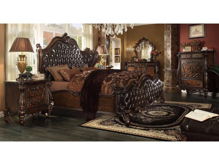 JVmoebel Polsterbett Doppel Schlaf Zimmer Betten Leder Hotel 184x214cm Chesterfield Braun, Made in Europa