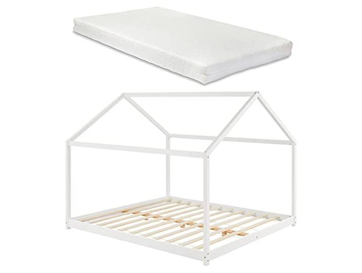 [en.casa] Kinderbett Cerro mit Matratze 160x200cm Hausbett mit Kaltschaum-Matratze ÖKO-Tex Standard 100 Bettenhaus Spielbett Kiefernholz Weiß