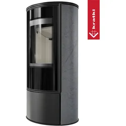 Kaminofen aus Stahl KRATKI ERIK Ø 150 5,5 kW dekorative Keramiken GRAFITE SATIN