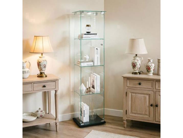 Vitrine haute 163cm en verre trempé éclairage LED RGB rangement figurines livres objets de collection déco maison