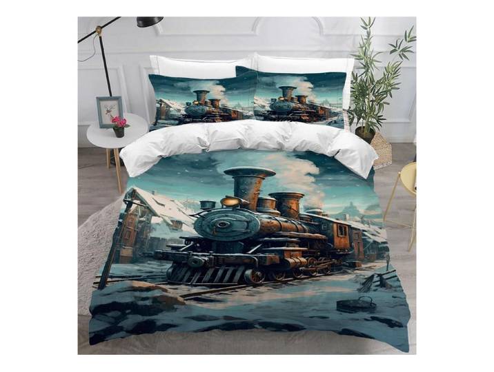 LuxusKollektion Kinderbettwäsche Bettwäsche Set Zug Eisenbahn 135x200cm Mikrofaser