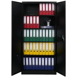 PROREGAL Flügeltürenschrank ELEPHANT Metall Aktenschrank abschließbar 180x80x40cm Stahl 4 Ebenen Stahlschrank Schwarz Werkstattschrank