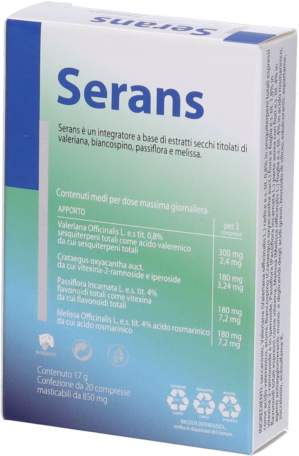 ANSERIS FARMA Srl Serans 20 Compresse – Integratore rilassante