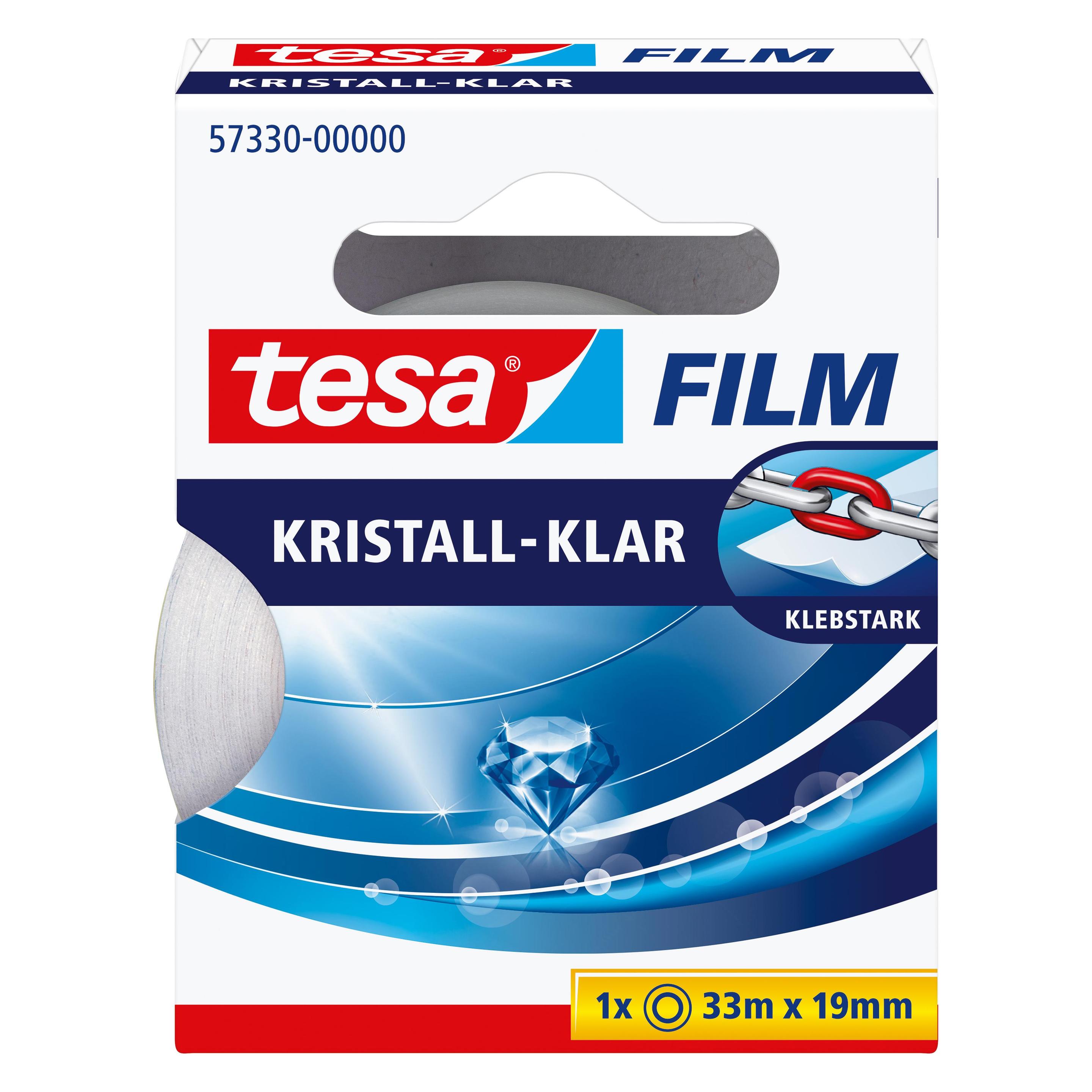 tesa 1x tesafilm KRISTALL-KLAR, hochtransparent, alterungsbeständig, mit starker Haftung (19 mm) (57330-00000-03)