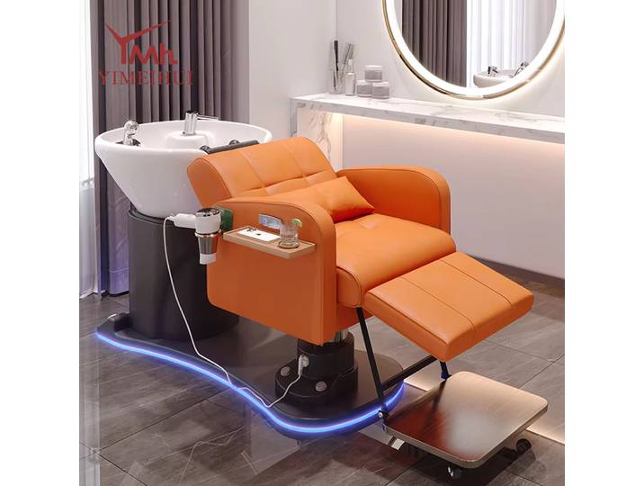 Chaises de lavage de cheveux de salon, équipement de spa capillaire, cuir synthétique noir, chaise de lavage de cheveux avec bol, lit de lavage de cheveux rotatif pour salons de coiffure