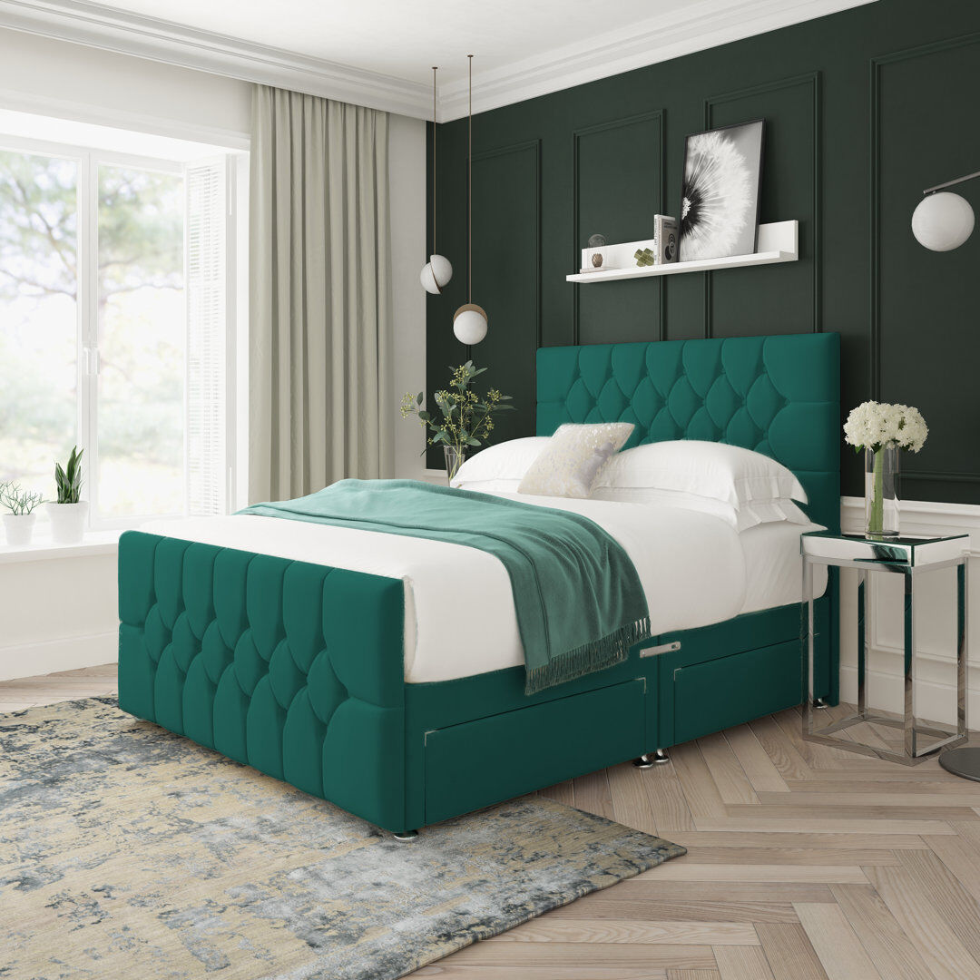 17 Stories Upholstered Divan Bed Green Kingsize (5')