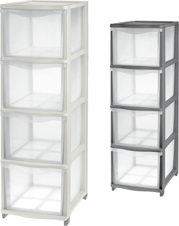 tontarelli 8025308-Ad0 Cassettiera Multiuso 4 Cassetti In Plastica 26,8x37x82,7 Cm Colore Trasparente/panna - 8025308-Ad0 Cover Line
