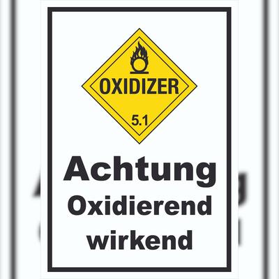 HB-Druck Schild Oxidierend wirkend Oxidizer entzündend hochkant A5 Rückseite selbstklebend