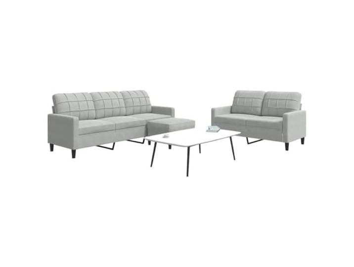 HEFZGDB 3-TLG. Sofagarnitur mit Kissen Hellgrau Samt, Weiches Velours Material und Robustes Metallgestell, Vielseitiger Hocker als Sitzgelegenheit