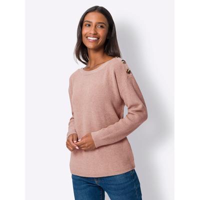 Strickpullover HEINE "Pullover", Damen, Gr. 34, beige (puder, meliert), 50% Viskose, 28% Polyester, 22% Polyamid, unifarben, Pullover Strickpullover
