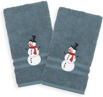 Authentic Hotel and Spa Snowman Embroidered Turkish Cotton Hand Towels (Set of 2)