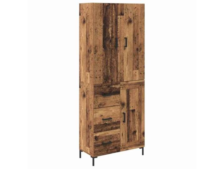 Highboard Altholz 69,5 x 34 x 180 cm Holzwerkstoff Freistehend, rechteckig, matte Oberfläche, Flügeltüren, D-Zugriffe, Wandbefestigung, Holzwerkstoff