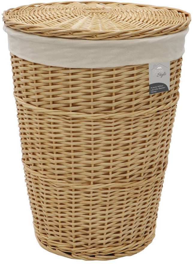 JVL Hand Woven Wicker Laundry Hamper Brown 57cm H X 46cm W X 46cm D