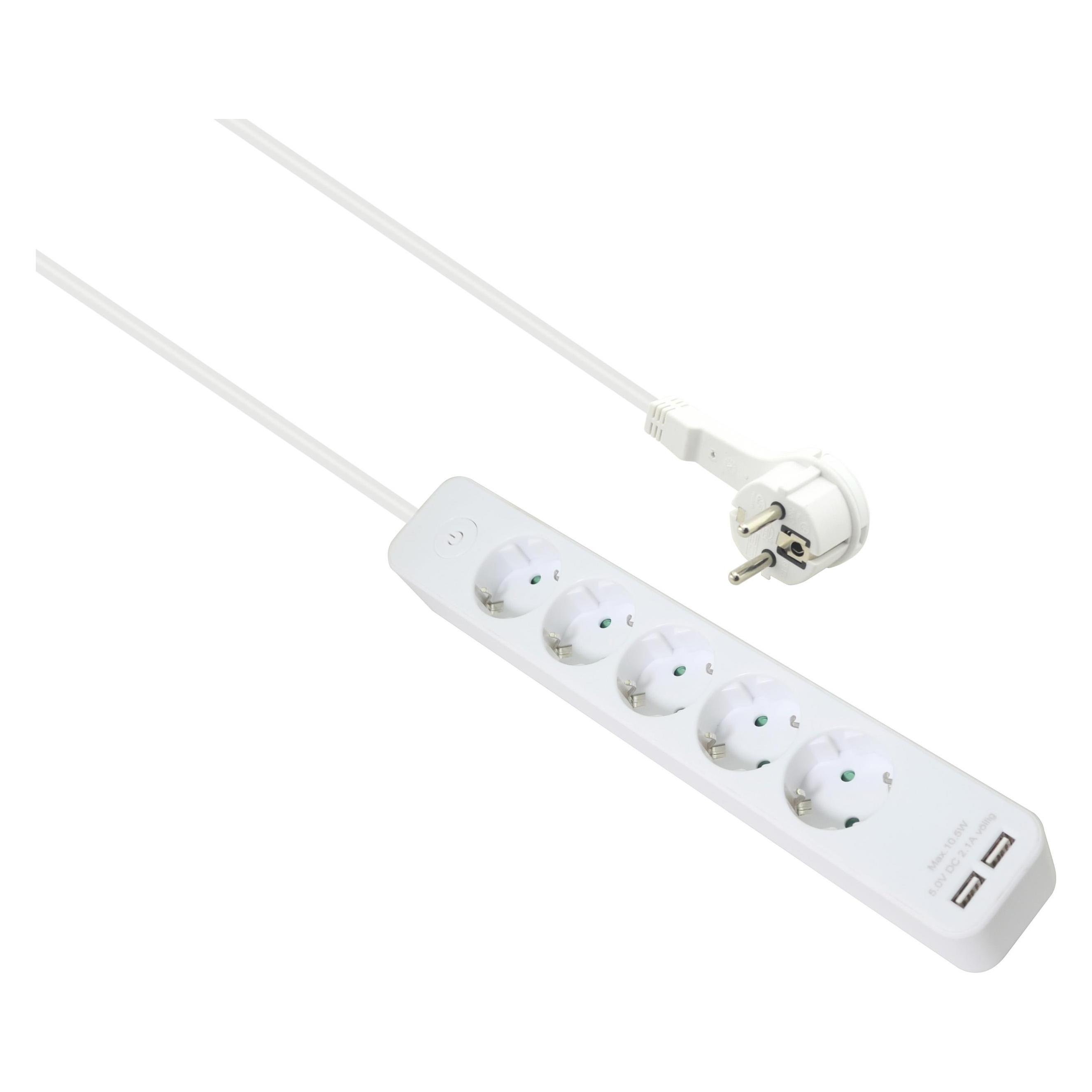 Helos Steckdosenleiste ADVANCED, 5-fach, USB-Charger weiss, 1,5m, mit Schalter Robustes ansprechendes Desi (5x, Typ 13, USB-A, 1.50 m) (286665)