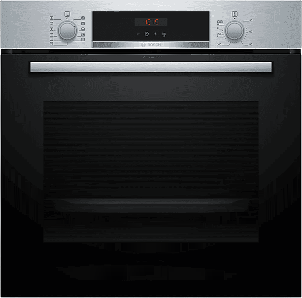 Horno - Bosch HBA574ES3, Multifunción, Pirolítico, 71 l, 59.4 cm, HotAir 3D, Asistente de limpieza con agua, Inox