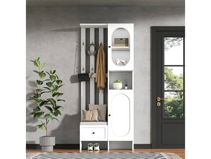 Armoires Compactes 85*33.5*200cm meubles de maison avec 2 armoires armoire de rangement en verre trempé blanc
