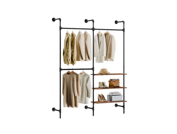 SoBuy KLS18-SCH support à robes mural avec 3 tiges de robes et 3 armoires à robes ouvertes peu encombrantes de rangement en MDF