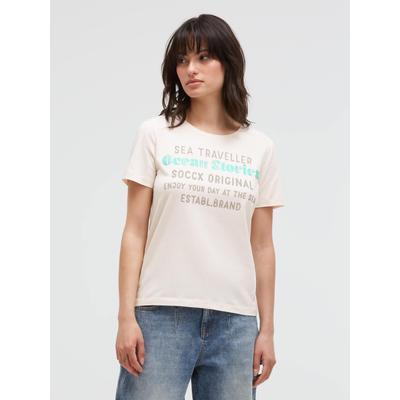 Rundhalsshirt SOCCX, Damen, Gr. XL, beige (shell sand), Single Jersey, Material: 95% Baumwolle, 5% Elasthan, bedruckt, regular fit normal, Rundhals, eingesetzt gerader Abschluss, Shirts Rundhalsshirt, mit Necktape