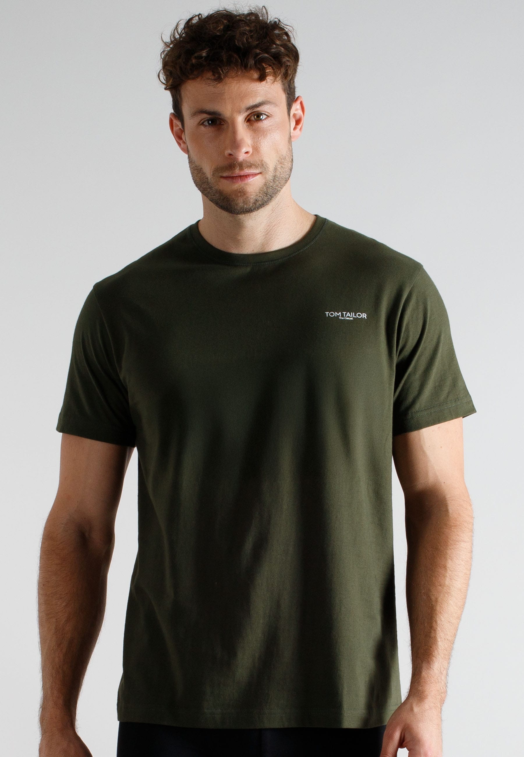 T-Shirt TOM TAILOR, Herren, Gr. 5, bunt (grün, mittel, uni), Single Jersey, Obermaterial: 100% Baumwolle, Shirts T-Shirt, lässiger Casual-Stil grün, mittel, uni 5