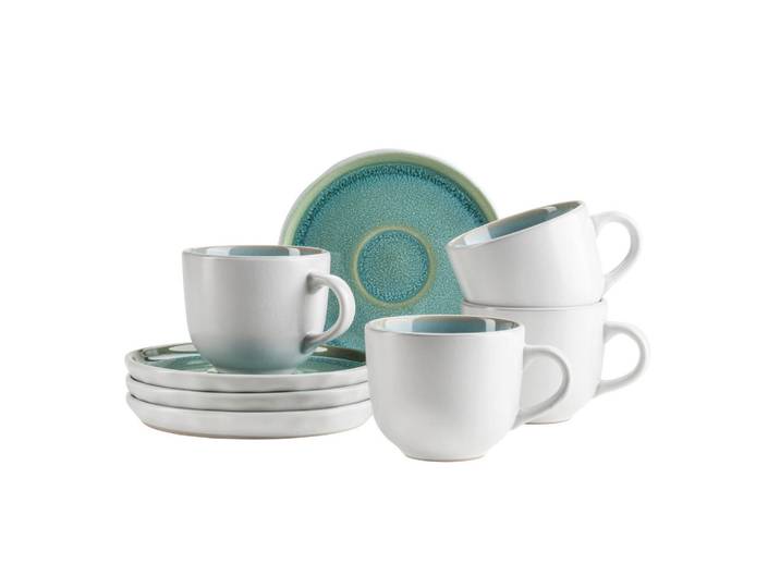 Mäser Tassenset, Grün, Weiss, Keramik, 8-teilig, 260 ml, Geschirr, Tassen, Kaffeetassen-Set