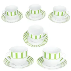 Split grün Kaffeetassen mit Untertassen für 6 Personen Porzellan Streifen Tee