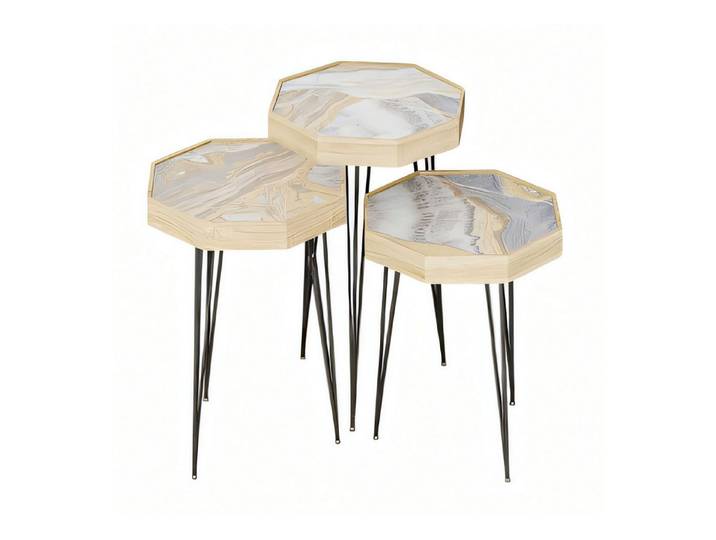 Xlmoebel Satztisch Grauer Beistelltisch aus Holz im modernen achteckigen Design (3-teiliges Set, 3-St., MaßeBeistelltisch 1, MaßeBeistelltisch 2, MaßeBeistelltisch 3), Made in Europa