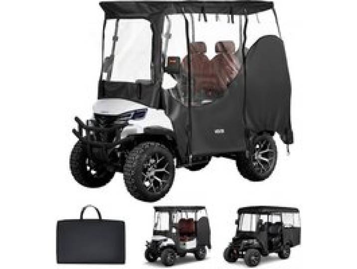 VEVOR Housse pour Golfette, Housse de Voiturette de Golf de 2 Places, Couverture Intégrale avec Fenêtres PVC Transparentes et Tissu Oxford 600D Imperméable, Protection Extérieure de Soleil Poussière